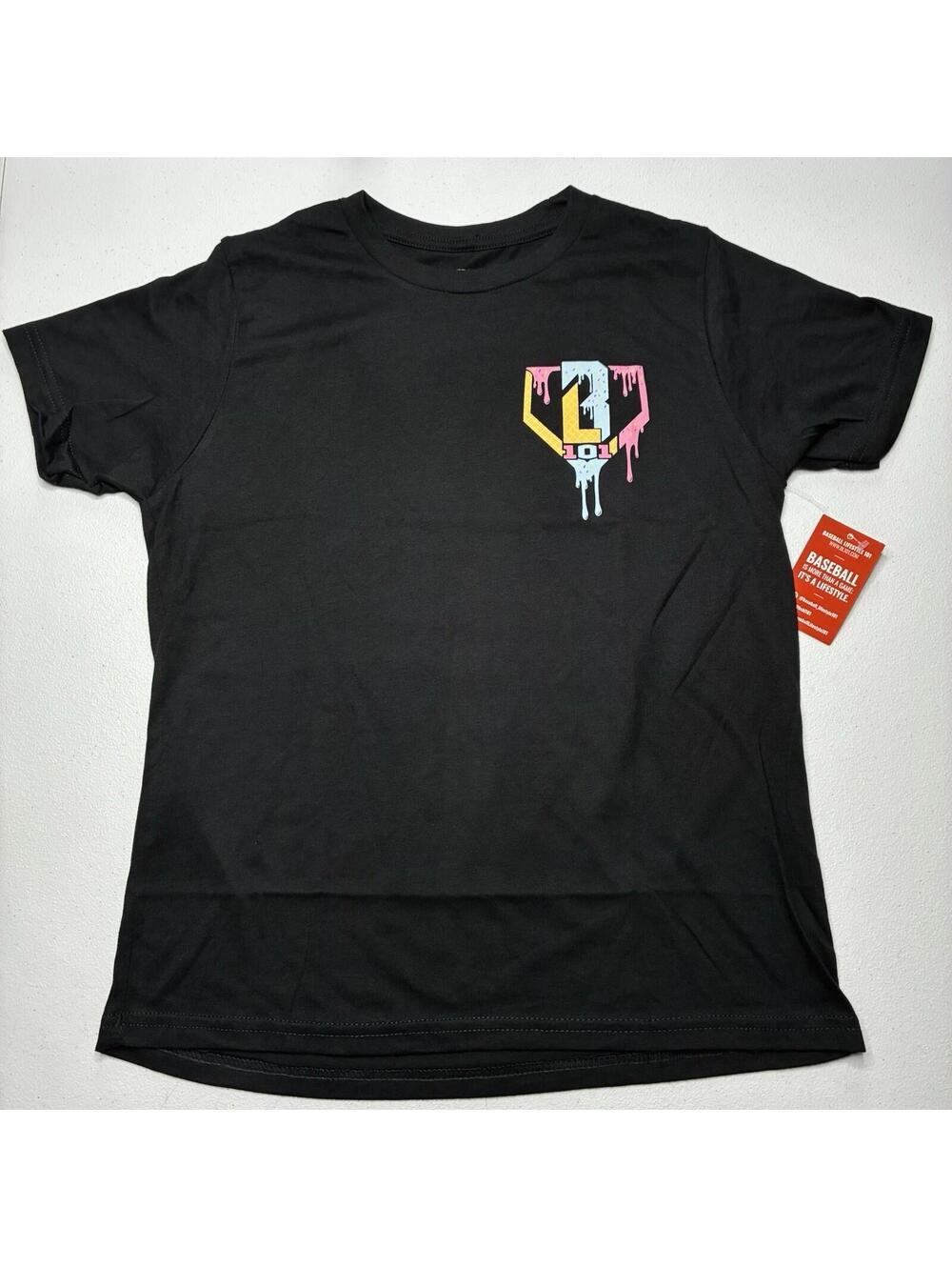 Baseball Lifestyle 101 Ice Cream T-Shirt Youth Large Cotton Candy Black NWT